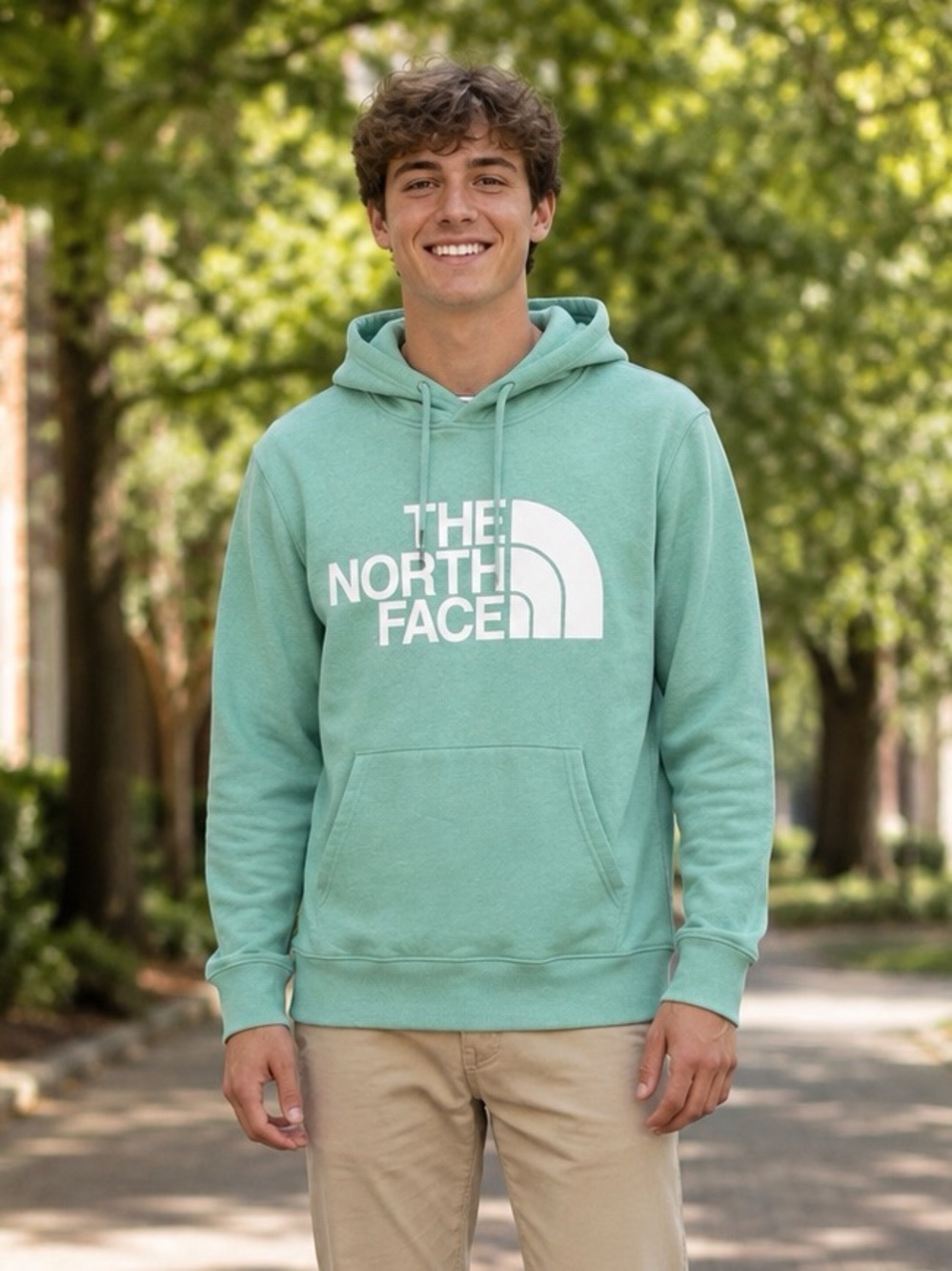 The North Face Men’s Wasabi Green Pullover Hoodie with White Logo